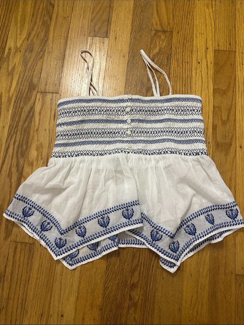 American Eagle Outfitters White Tank Top with Blue Embroidery